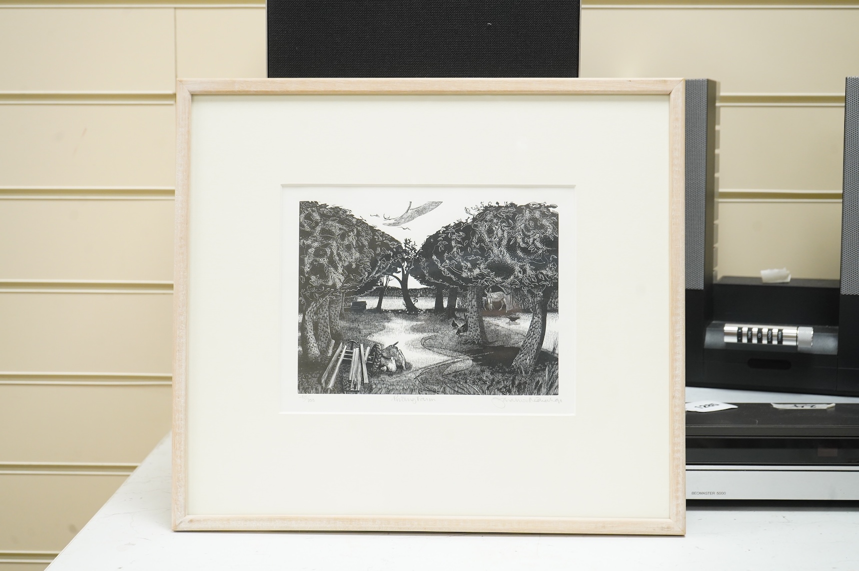 Sarah Van Niekerk (1934-2018), ‘Priding Farm’, signed in pencil, limited edition 48/100, woodcut, 17 x 22.5cm